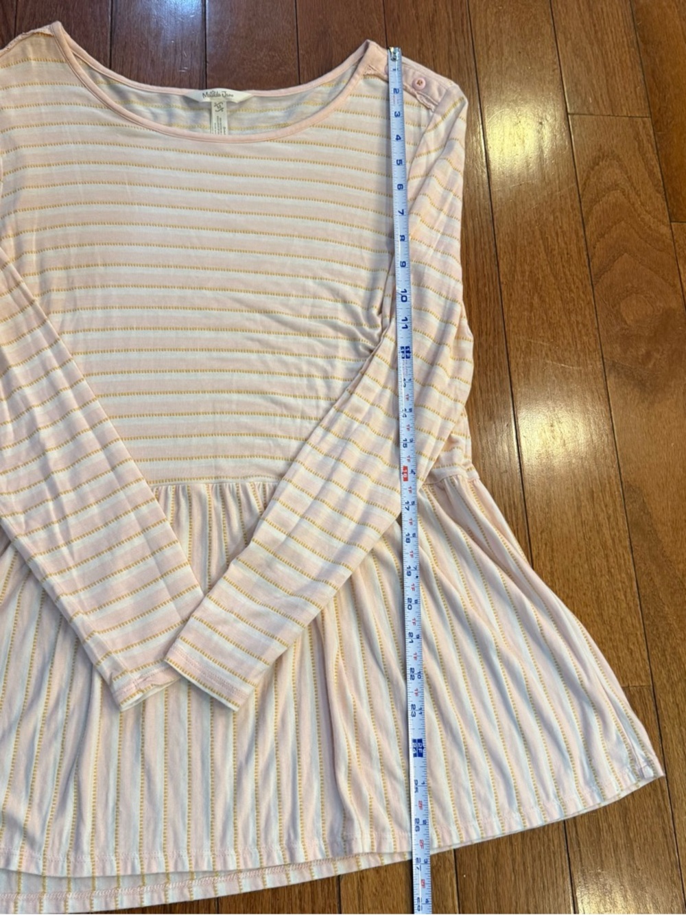 Matilda‎ Jane Blush Pink Striped Peplum Tunic Top Long Sleeve Women’s Size M - Picture 10 of 12
